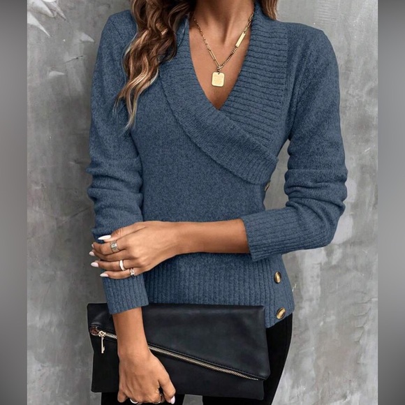 Boho shawl button detail sweater top - Picture 16 of 16